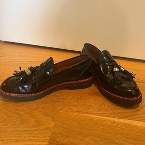 Stuart Weitzman Manila Black Leather Loafers with Tassels